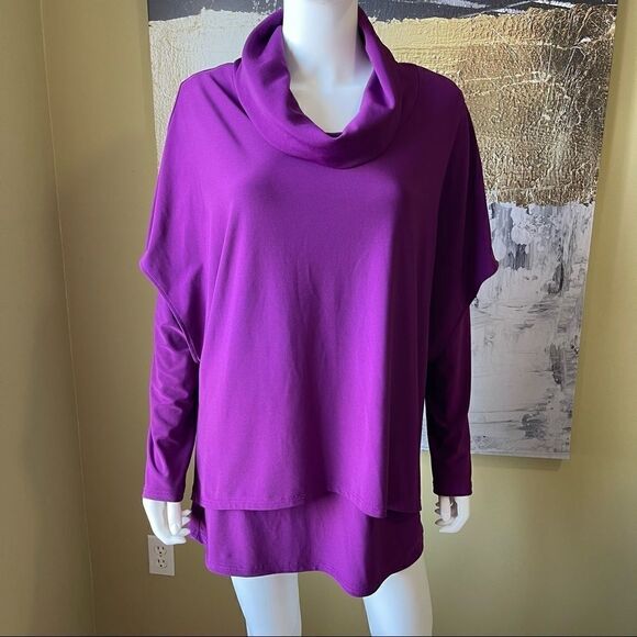 Joseph Ribkoff Layered Cowl Neck Purple Long Sleeve Blouse - Picture 3 of 8
